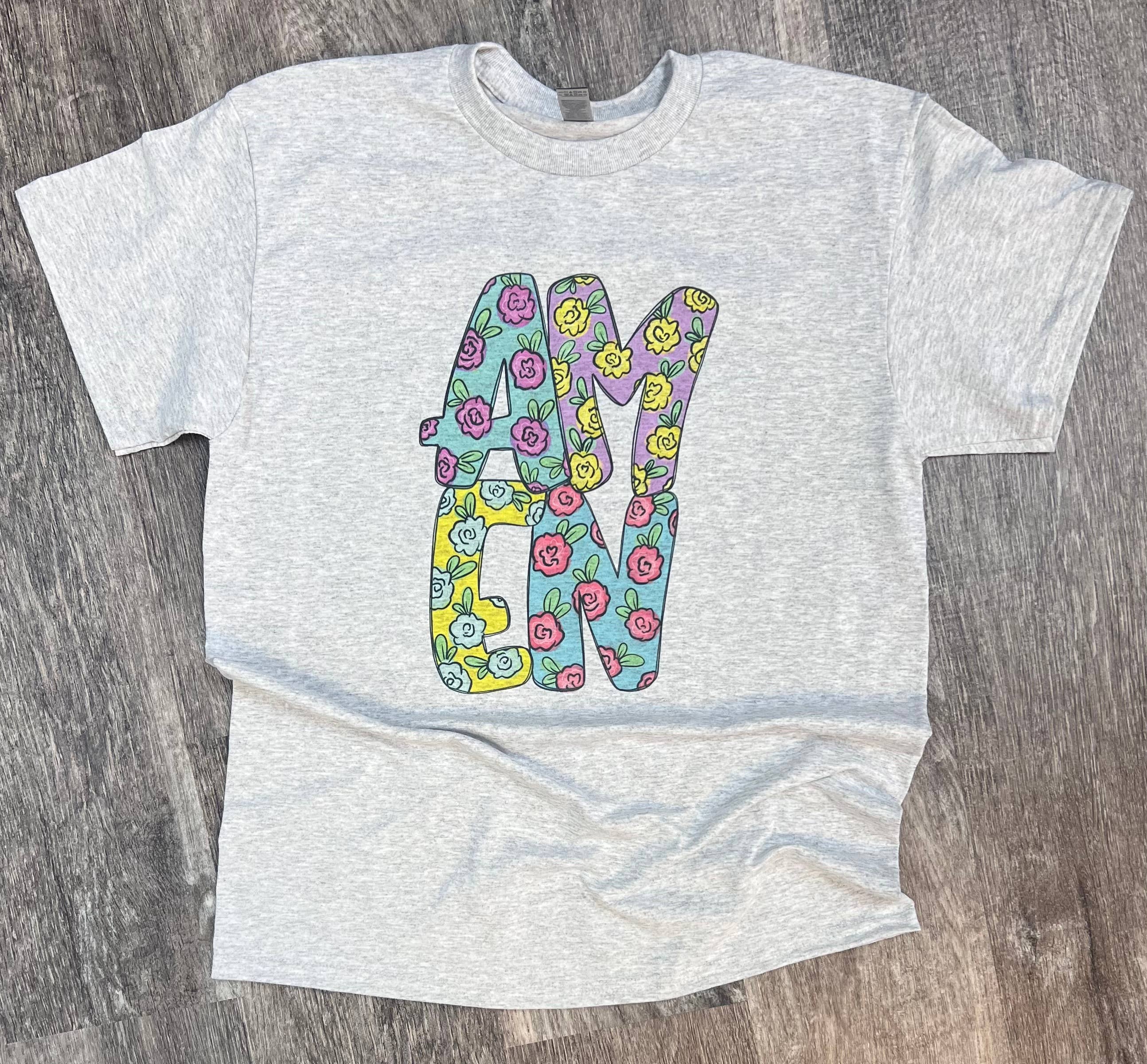 Amen Floral On Ash Gray - Adult & Kids T-Shirts, Sweatshirts & Hoodies apparel design preview 1