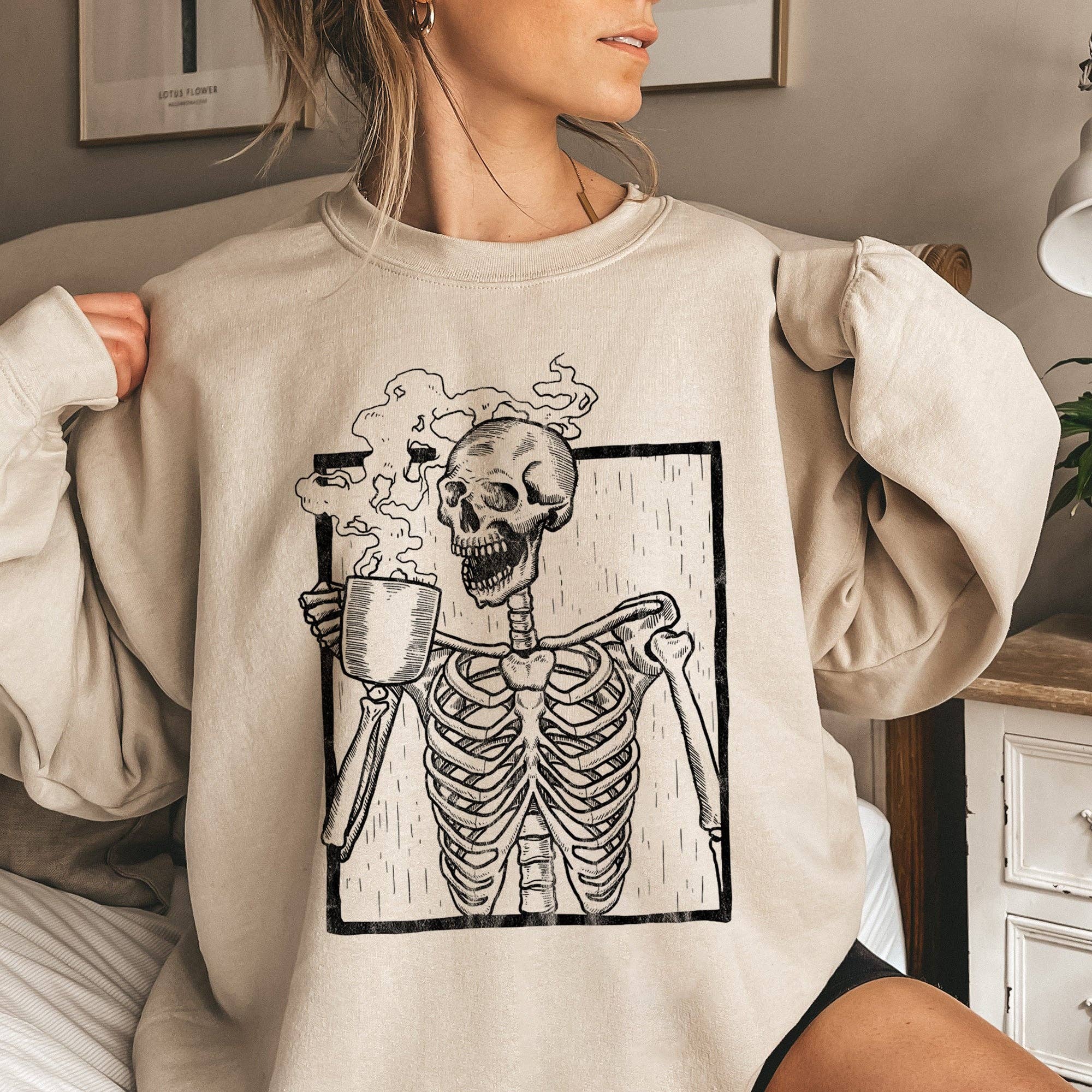 Skeleton Coffee Vintage Halloween - Adult & Kids T-Shirts, Sweatshirts & Hoodies apparel design preview 1
