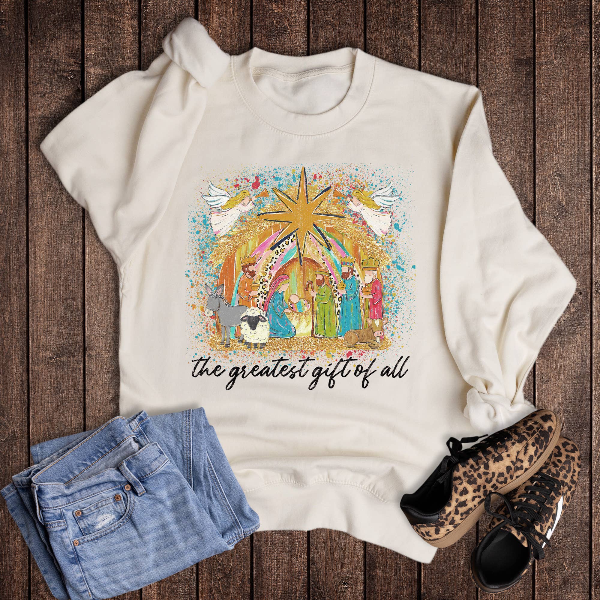 Christmas Faith Nativity Greatest Gift of All - Adult & Kids T-Shirts, Sweatshirts & Hoodies apparel design preview 1