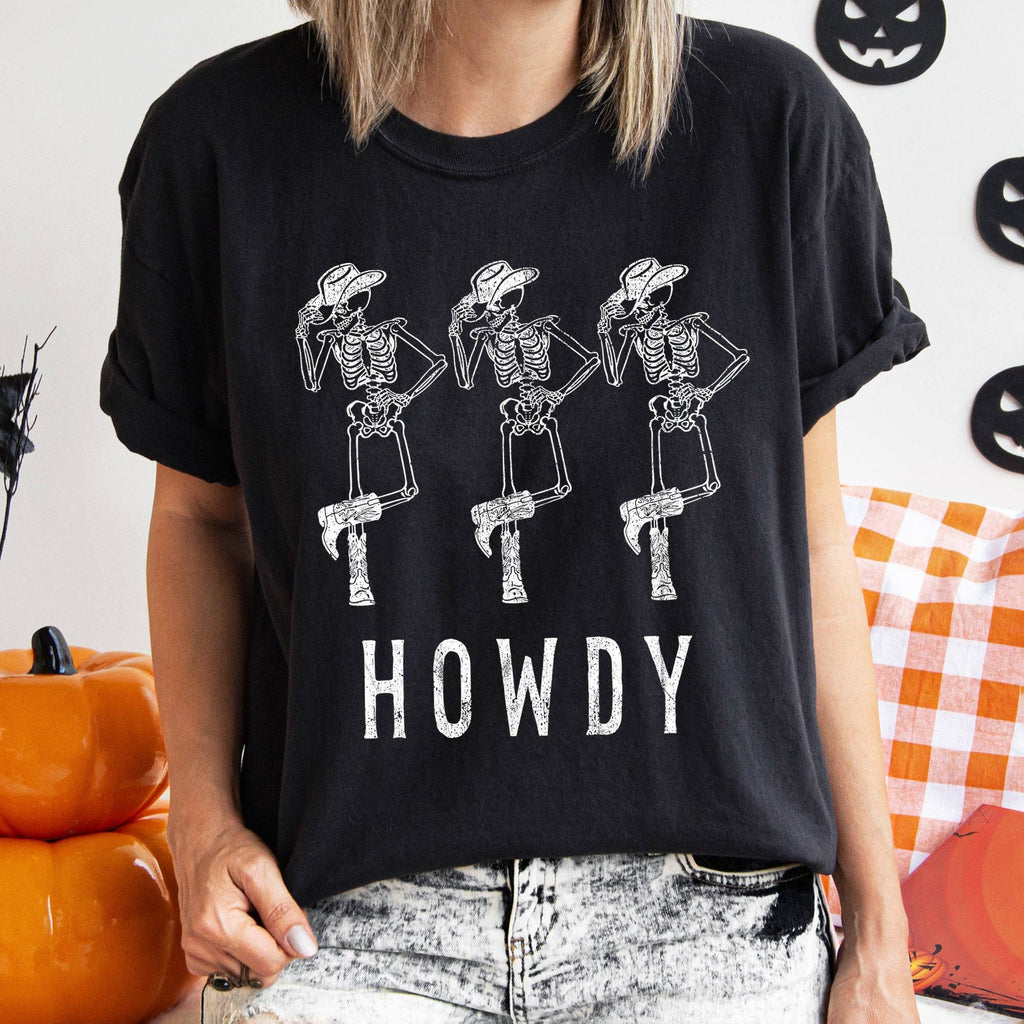 Howdy Skeletons Western Halloween White Print - Adult & Kids T-Shirts, Sweatshirts & Hoodies apparel design preview 1