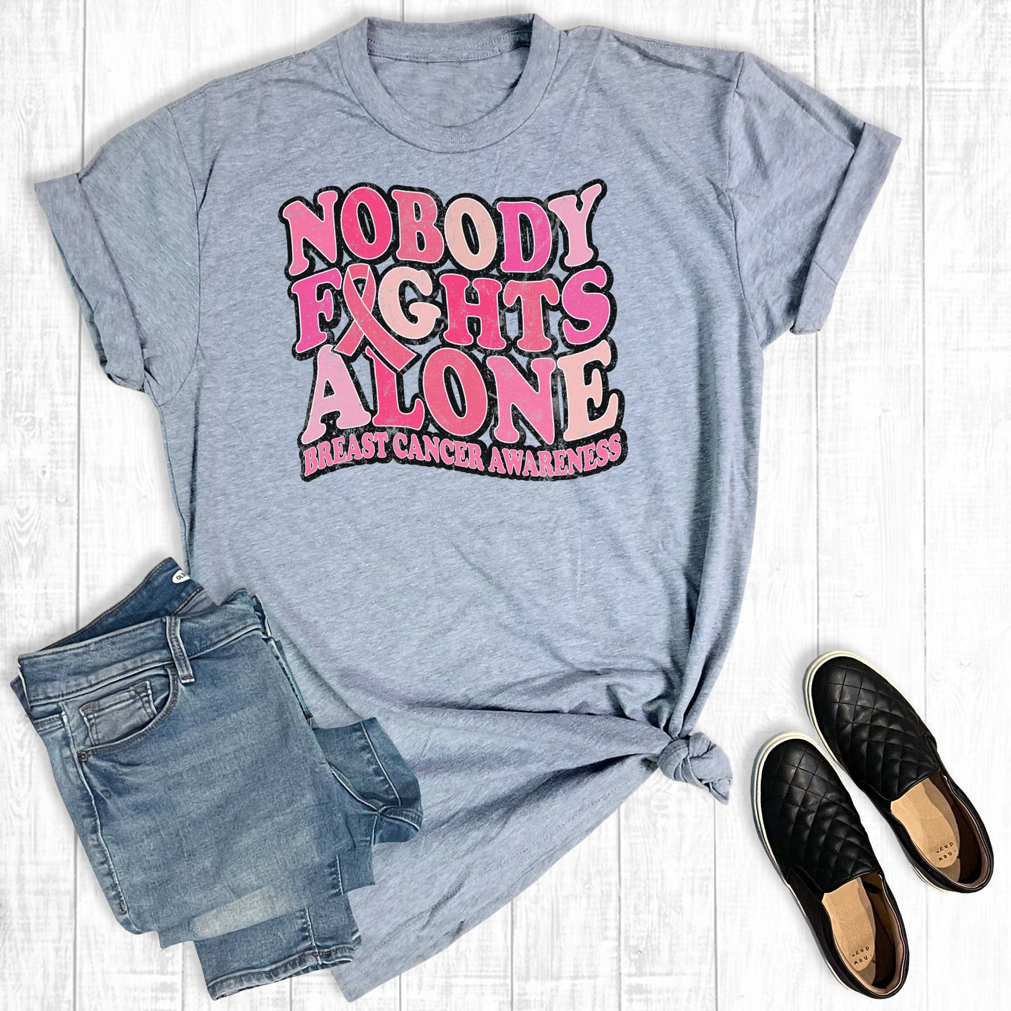 Breast Cancer Nobody Fights Alone Graphic - Adult & Kids T-Shirts, Sweatshirts & Hoodies apparel design preview 1