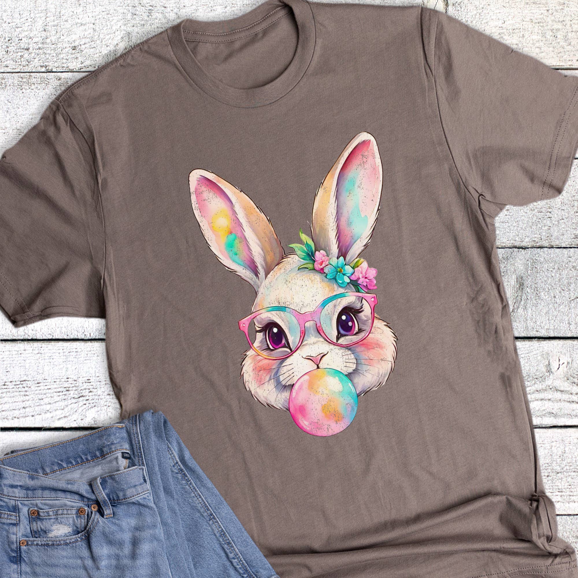 Easter Bubblegum Watercolor Bunny Graphic - Adult & Kids T-Shirts, Sweatshirts & Hoodies apparel design preview 1