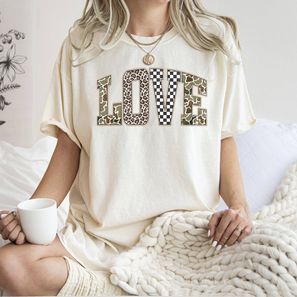 Love, Checkered, Camo, Leopard Retro Valentine's Day - Adult & Kids T-Shirts, Sweatshirts & Hoodies apparel design preview 1