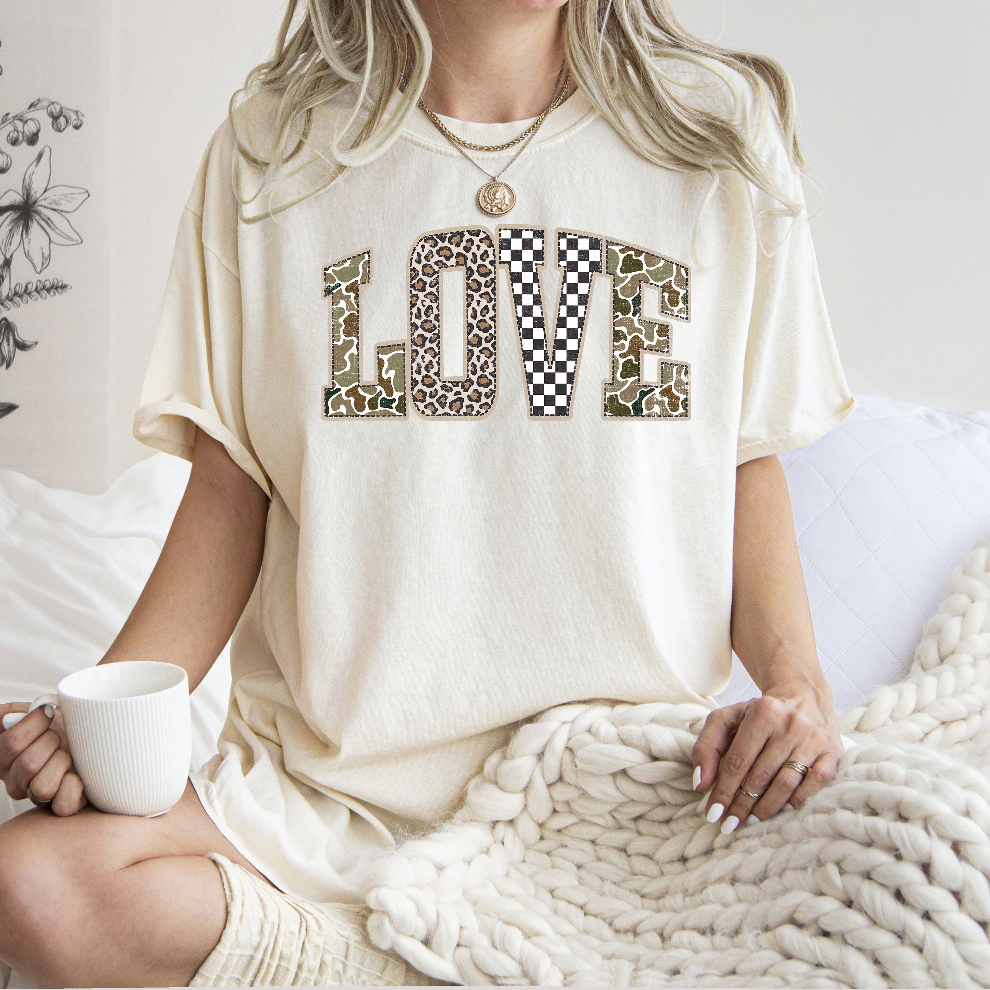 Love, Checkered, Camo, Leopard Retro Valentine's Day - Adult & Kids T-Shirts, Sweatshirts & Hoodies apparel design preview 1