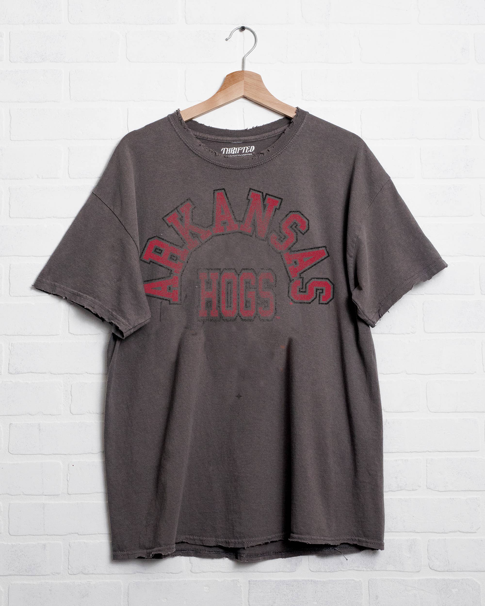 Arkansas Razorbacks Mega Arch Charcoal Thrifted - Adult & Kids T-Shirts, Sweatshirts & Hoodies apparel design preview 1