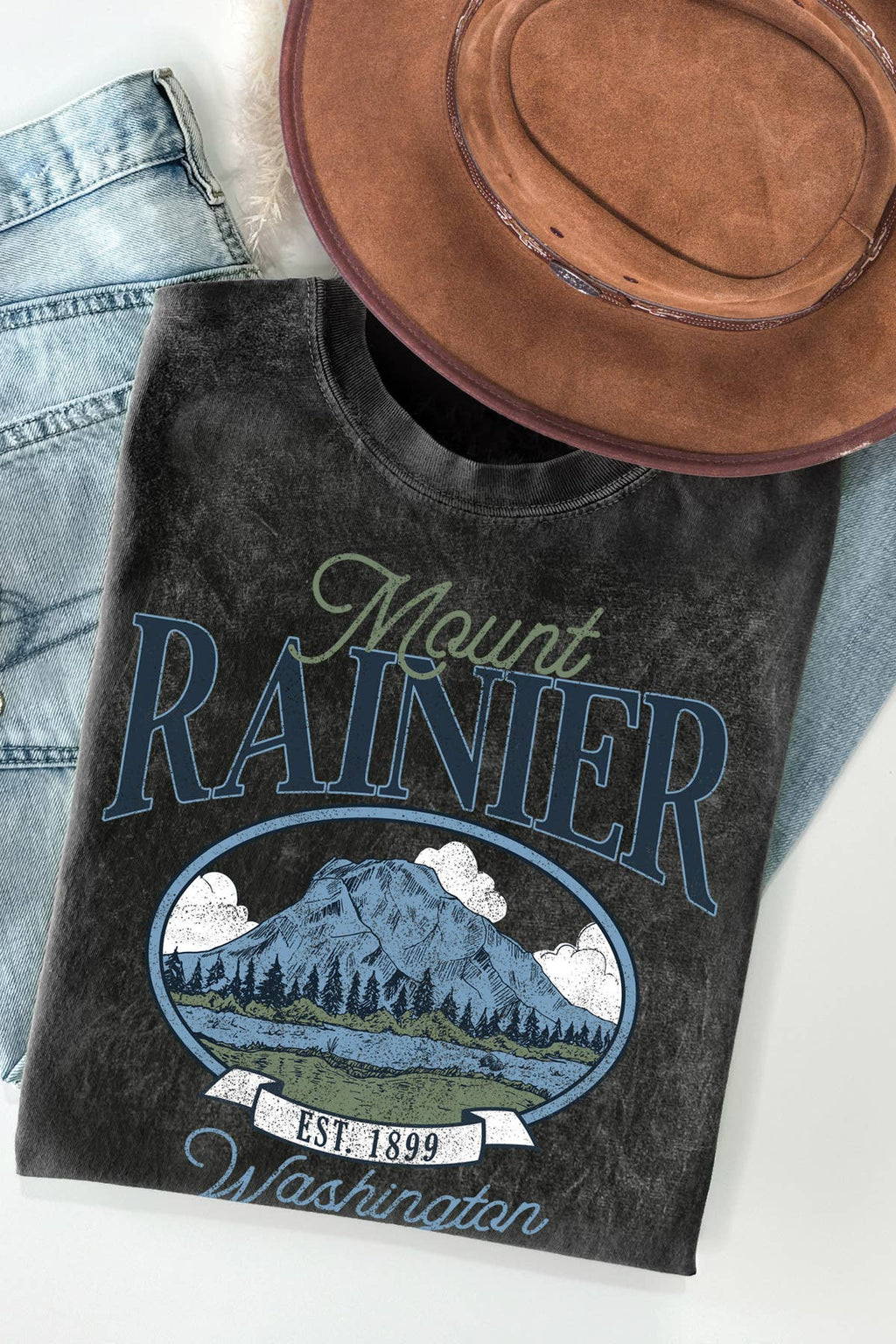 Women Mount Rainier Graphic Print Mineral Wash Top - Adult & Kids T-Shirts, Sweatshirts & Hoodies apparel design preview 1