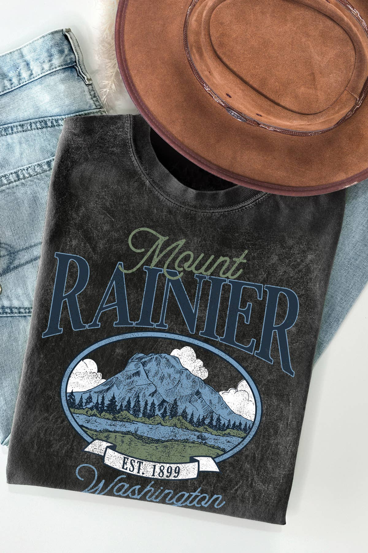 Women Mount Rainier Graphic Print Mineral Wash Top - Adult & Kids T-Shirts, Sweatshirts & Hoodies apparel design preview 1