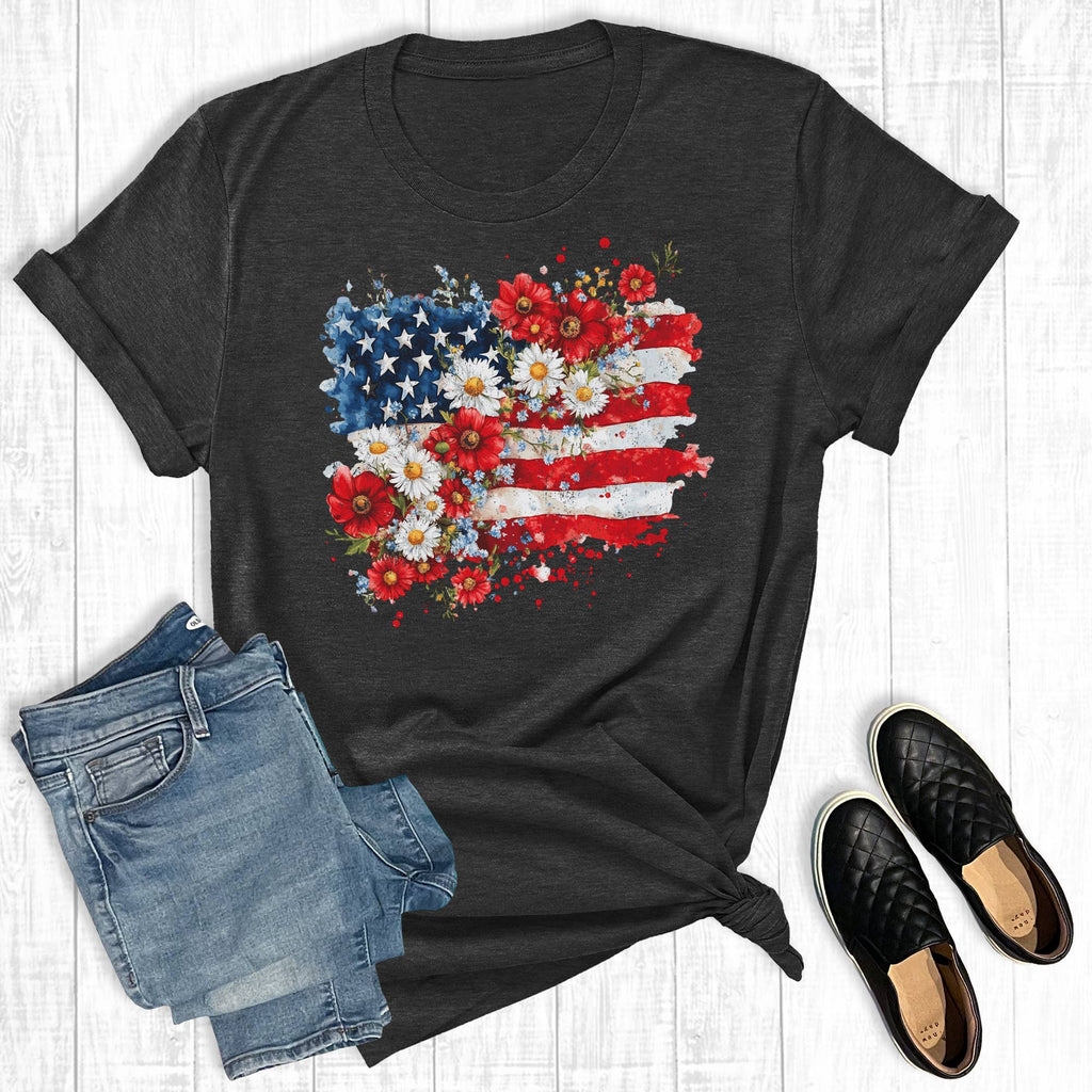 Independence Day Floral Flag Graphic - Adult & Kids T-Shirts, Sweatshirts & Hoodies apparel design preview 1