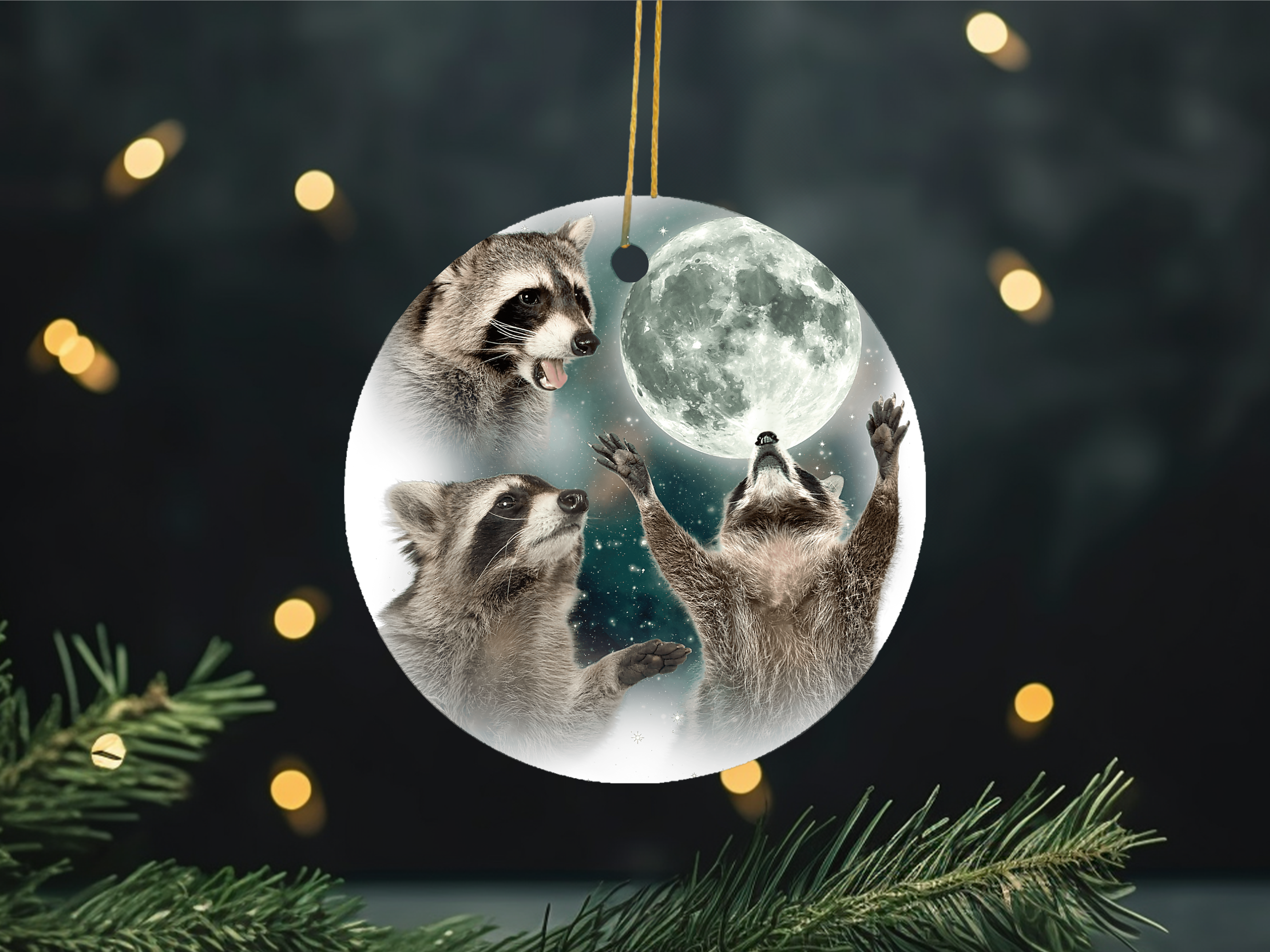 3 Raccoons Howling Moon Funny Meme Christmas Ornament - Adult & Kids T-Shirts, Sweatshirts & Hoodies apparel design preview 1