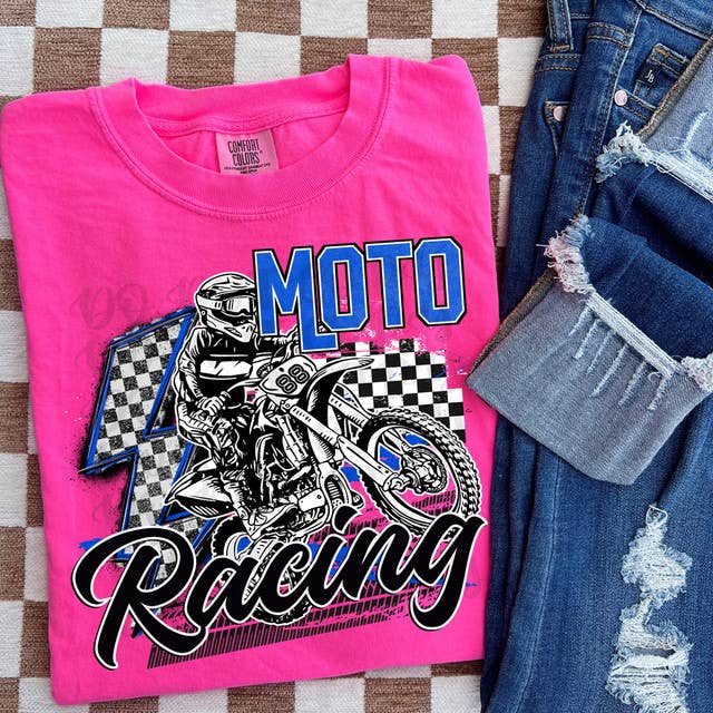 Moto Racing Blue Pigment Dyed - Adult & Kids T-Shirts, Sweatshirts & Hoodies apparel design preview 1