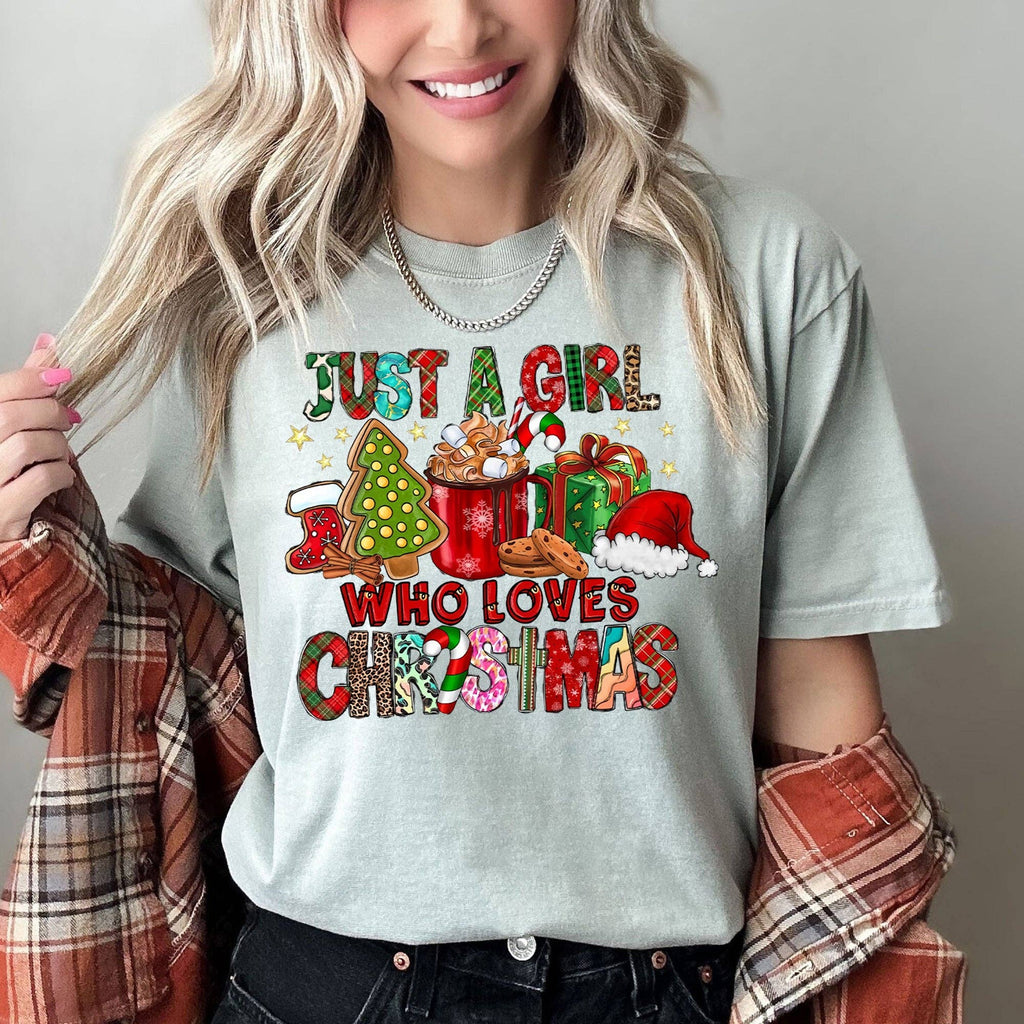 Just A Girl Who Loves Christmas, Santa, Hot Chocolate - Adult & Kids T-Shirts, Sweatshirts & Hoodies apparel design preview 1