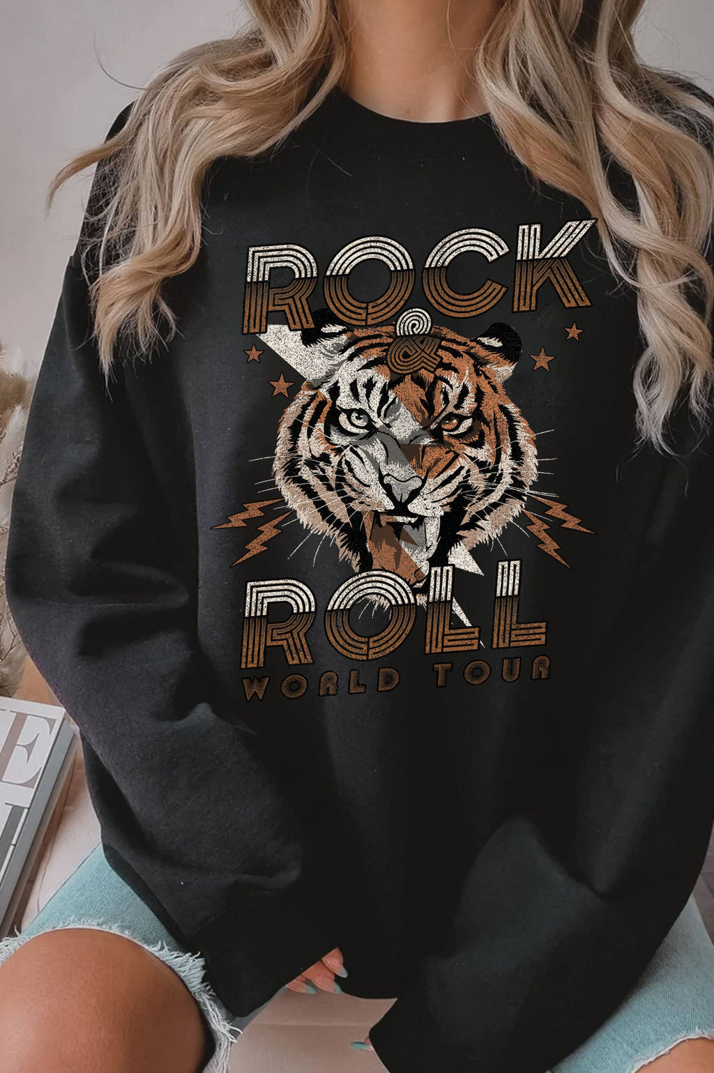 Rock and Roll World Tour Tiger Graphic Brushed - Adult & Kids T-Shirts, Sweatshirts & Hoodies apparel design preview 1