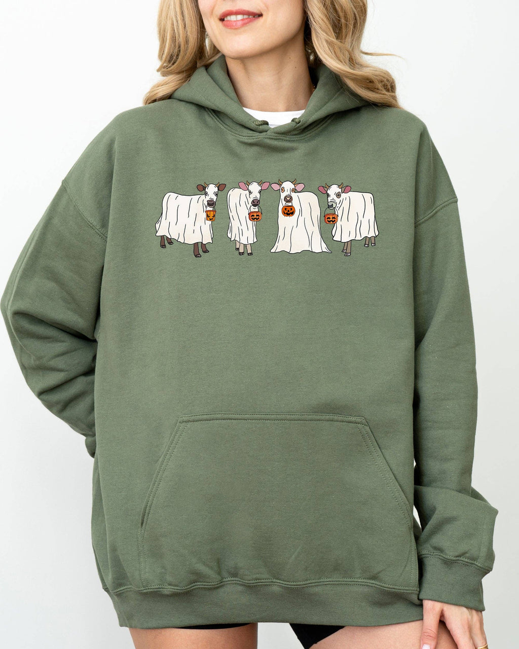 Ghost Cows, Farm, Skeleton, Funny, Spooky, Halloween - Adult & Kids T-Shirts, Sweatshirts & Hoodies apparel design preview 1