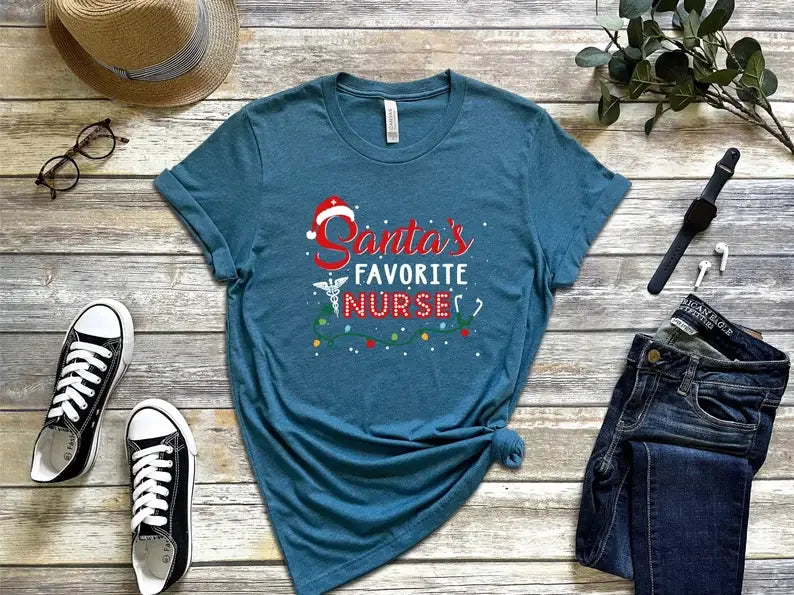 Santa's Favorite Nurse - Adult & Kids T-Shirts, Sweatshirts & Hoodies apparel design preview 1