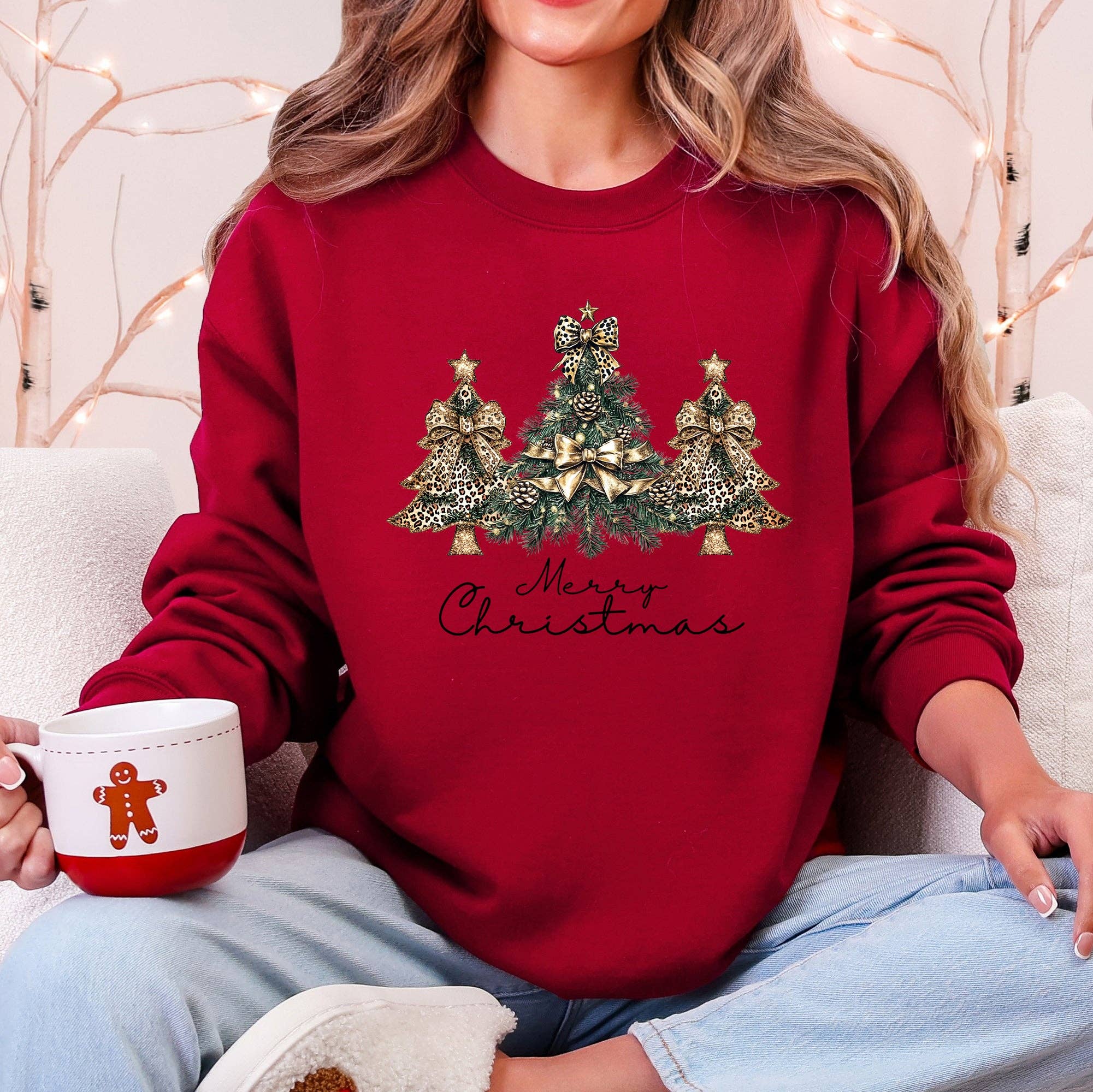 Merry Christmas, Trees Ribbons, Bows - Adult & Kids T-Shirts, Sweatshirts & Hoodies apparel design preview 1