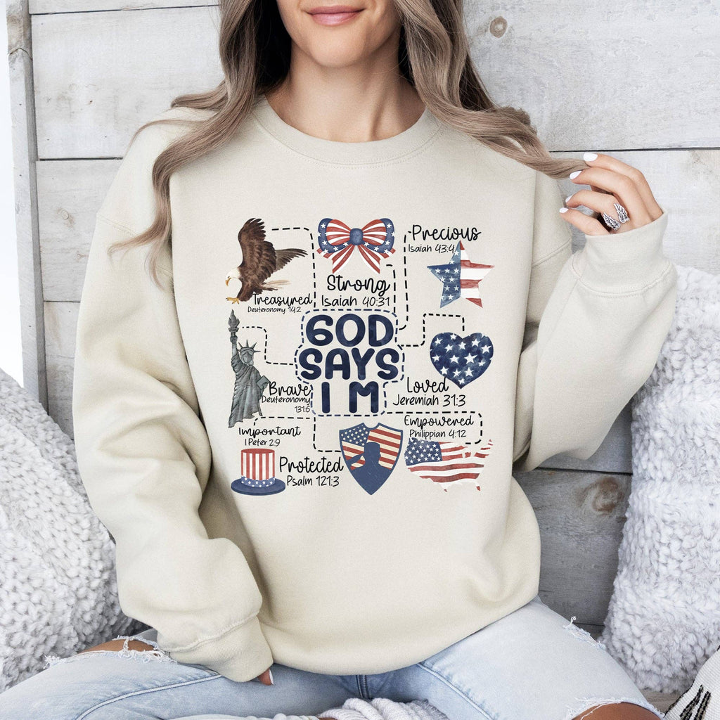 God Says I Am, Patriotic, Protected, Strong, - Adult & Kids T-Shirts, Sweatshirts & Hoodies apparel design preview 1
