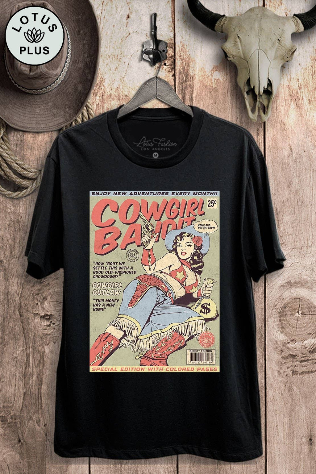 Cowgirl Bandit Western Retro Comic Graphic Top - Adult & Kids T-Shirts, Sweatshirts & Hoodies apparel design preview 1