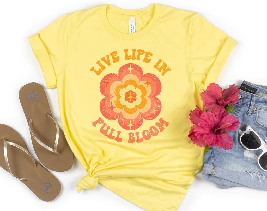 Live Life in Full Bloom Happy Flower Positive Boho - Adult & Kids T-Shirts, Sweatshirts & Hoodies apparel design preview 1