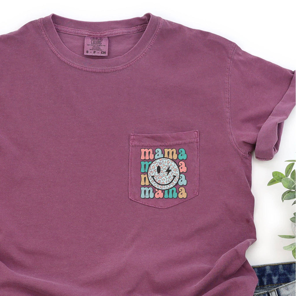 Retro Mama, Smiley Face, Leopard Print, Pocket - Adult & Kids T-Shirts, Sweatshirts & Hoodies apparel design preview 1