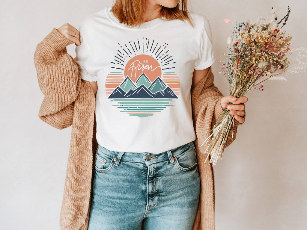 He Is Risen Mountains Easter Graphic Women's - Adult & Kids T-Shirts, Sweatshirts & Hoodies apparel design preview 1