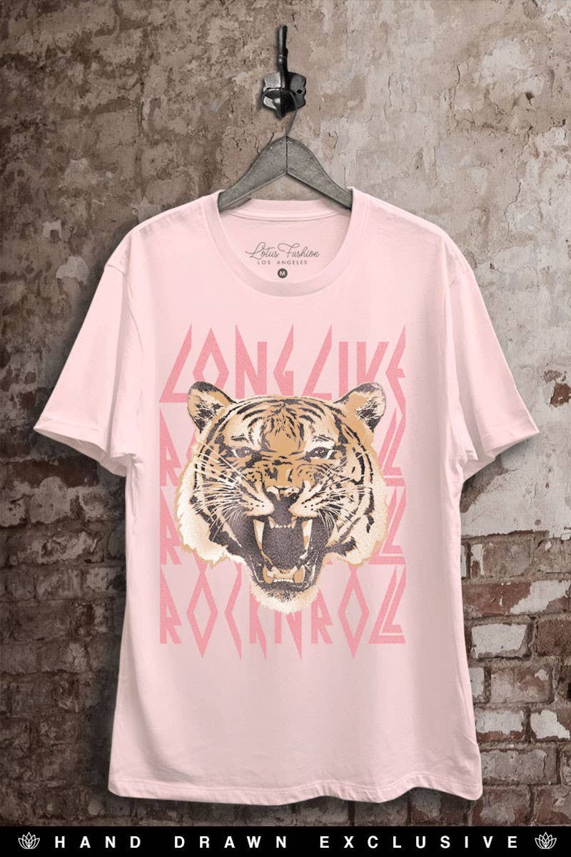 Long Live Rock and Roll Tiger Face Graphic Top - Adult & Kids T-Shirts, Sweatshirts & Hoodies apparel design preview 1