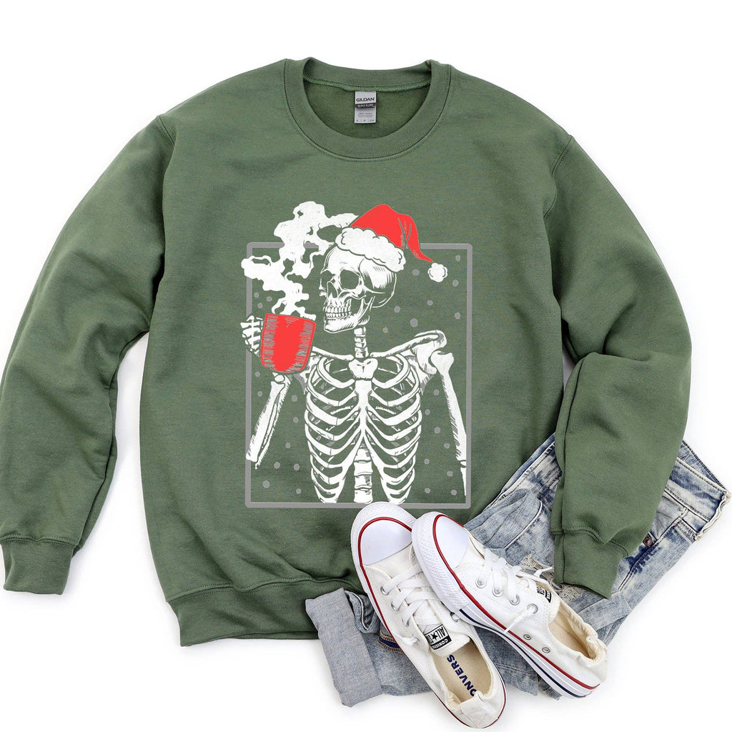 Santa Skeleton Coffee, Vintage, Christmas - Adult & Kids T-Shirts, Sweatshirts & Hoodies apparel design preview 1