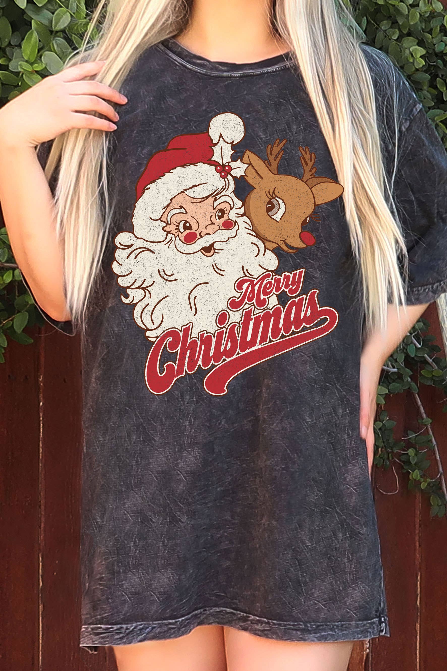 Santa and Rudolph Oversize Mineral Graphic - Adult & Kids T-Shirts, Sweatshirts & Hoodies apparel design preview 1