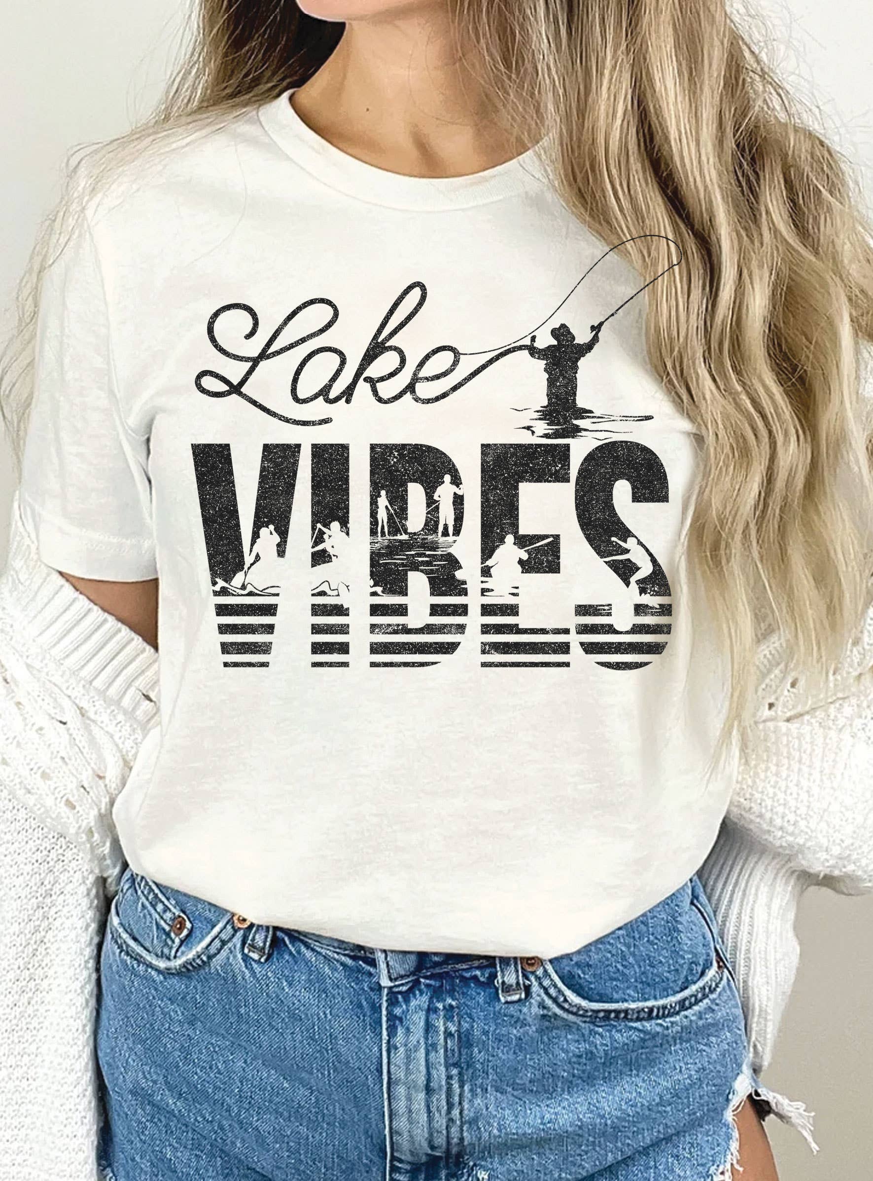 Lake Vibes Fishing Graphic - Adult & Kids T-Shirts, Sweatshirts & Hoodies apparel design preview 1