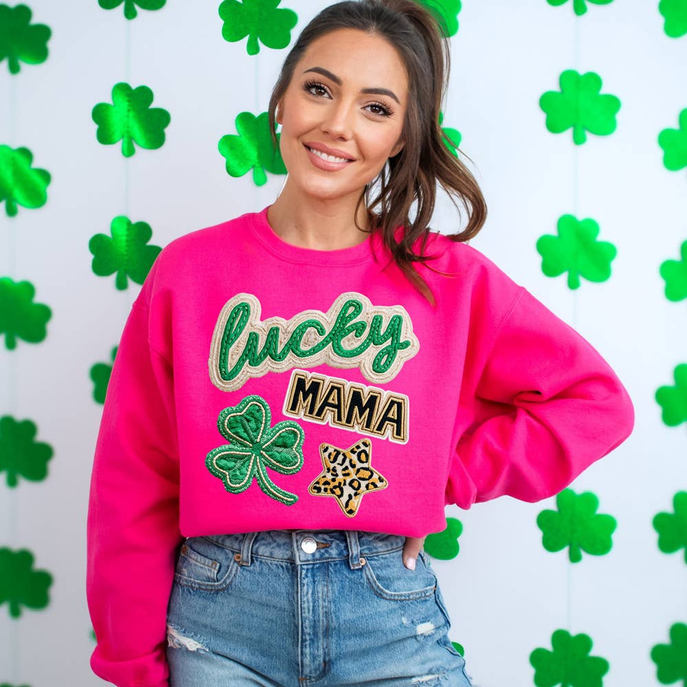 Faux Patch Lucky Mama Retro - Adult & Kids T-Shirts, Sweatshirts & Hoodies apparel design preview 1