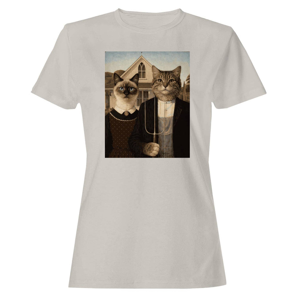 American Gothic Cat Women's Ice Grey - Adult & Kids T-Shirts, Sweatshirts & Hoodies apparel design preview 1