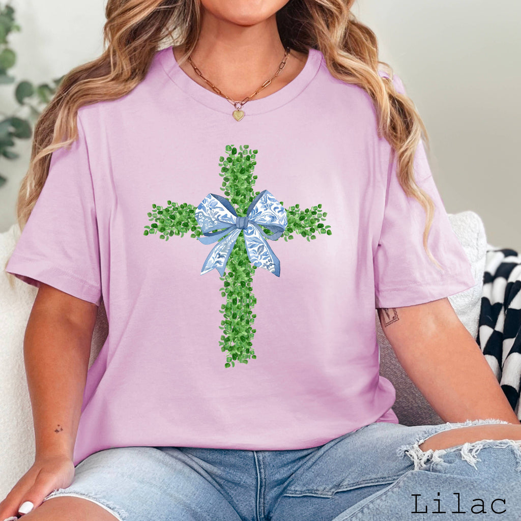 Easter Graphic Coquette Boxwood Cross Bella Canvas - Adult & Kids T-Shirts, Sweatshirts & Hoodies apparel design preview 1