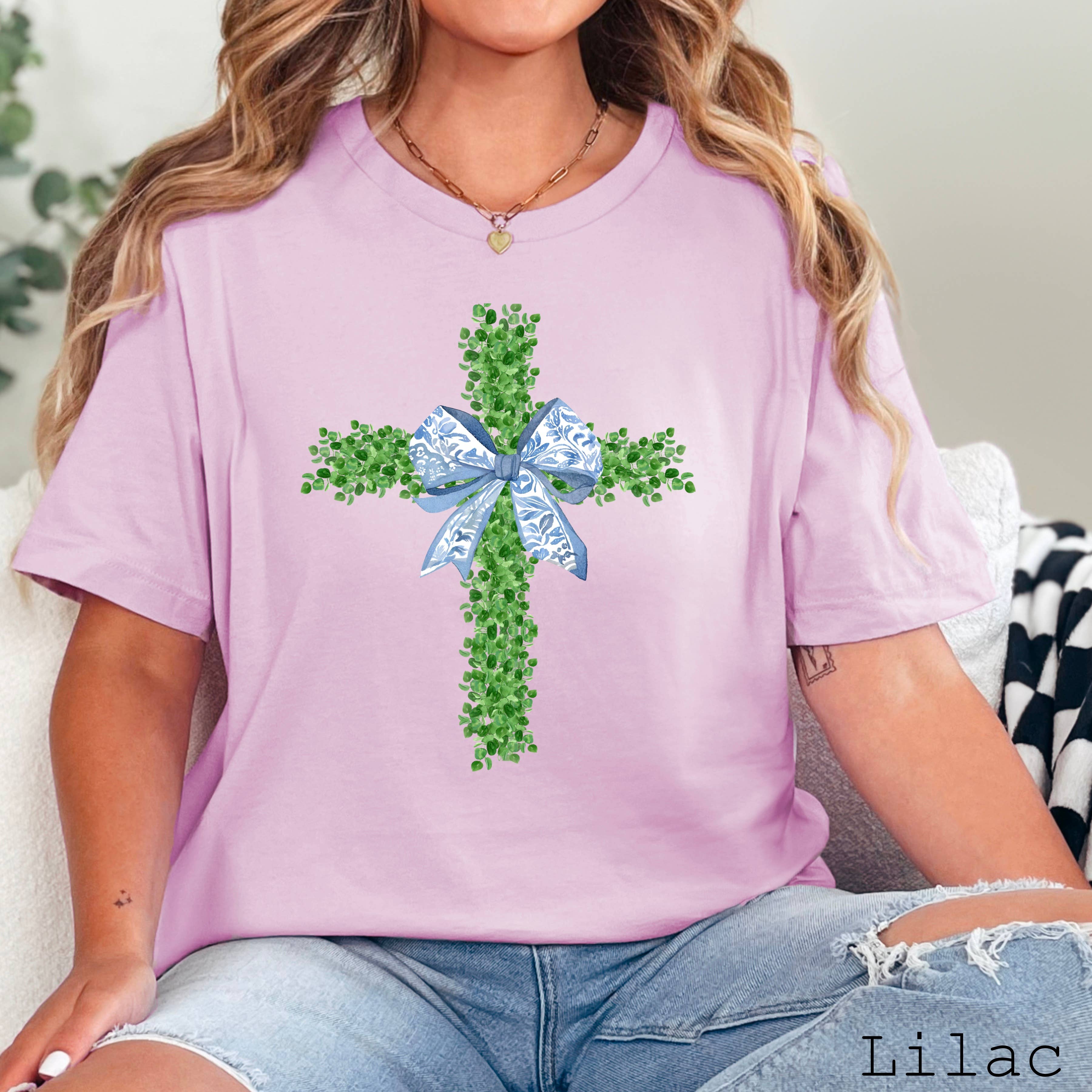 Easter Graphic Coquette Boxwood Cross Bella Canvas - Adult & Kids T-Shirts, Sweatshirts & Hoodies apparel design preview 1