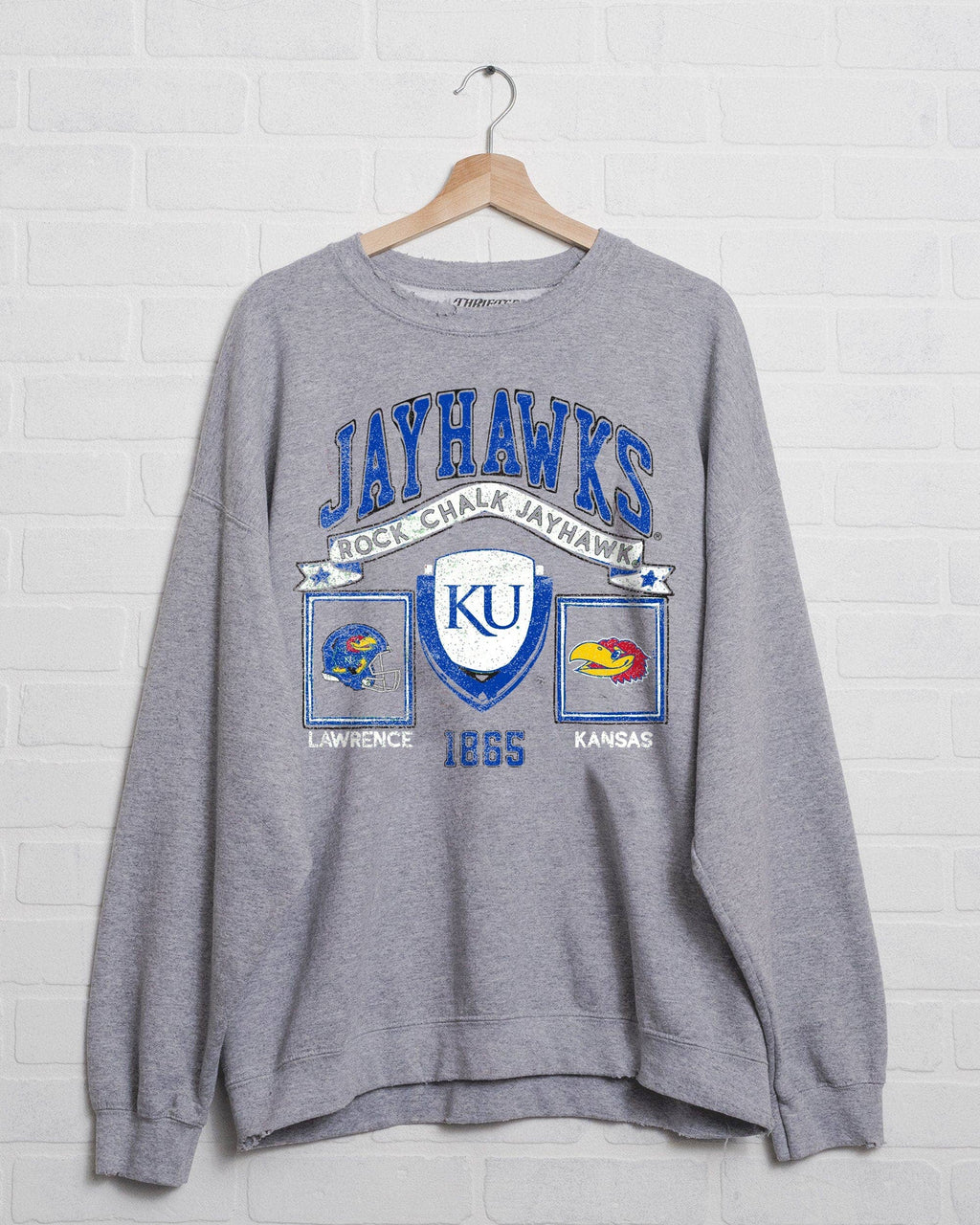 Ku Kansas Jayhawks Prep Patch Gray Thrifted - Adult & Kids T-Shirts, Sweatshirts & Hoodies apparel design preview 1