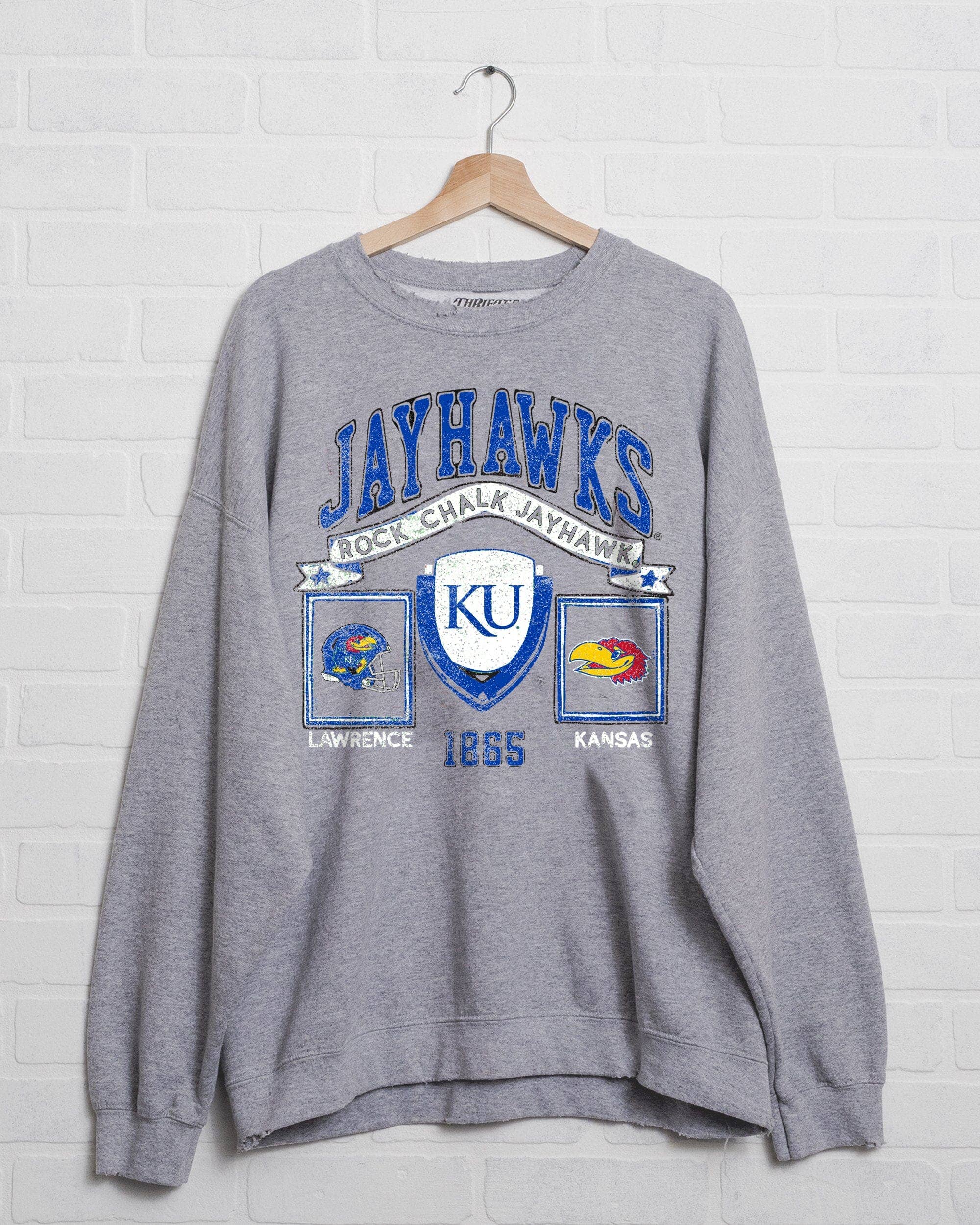 Ku Kansas Jayhawks Prep Patch Gray Thrifted - Adult & Kids T-Shirts, Sweatshirts & Hoodies apparel design preview 1
