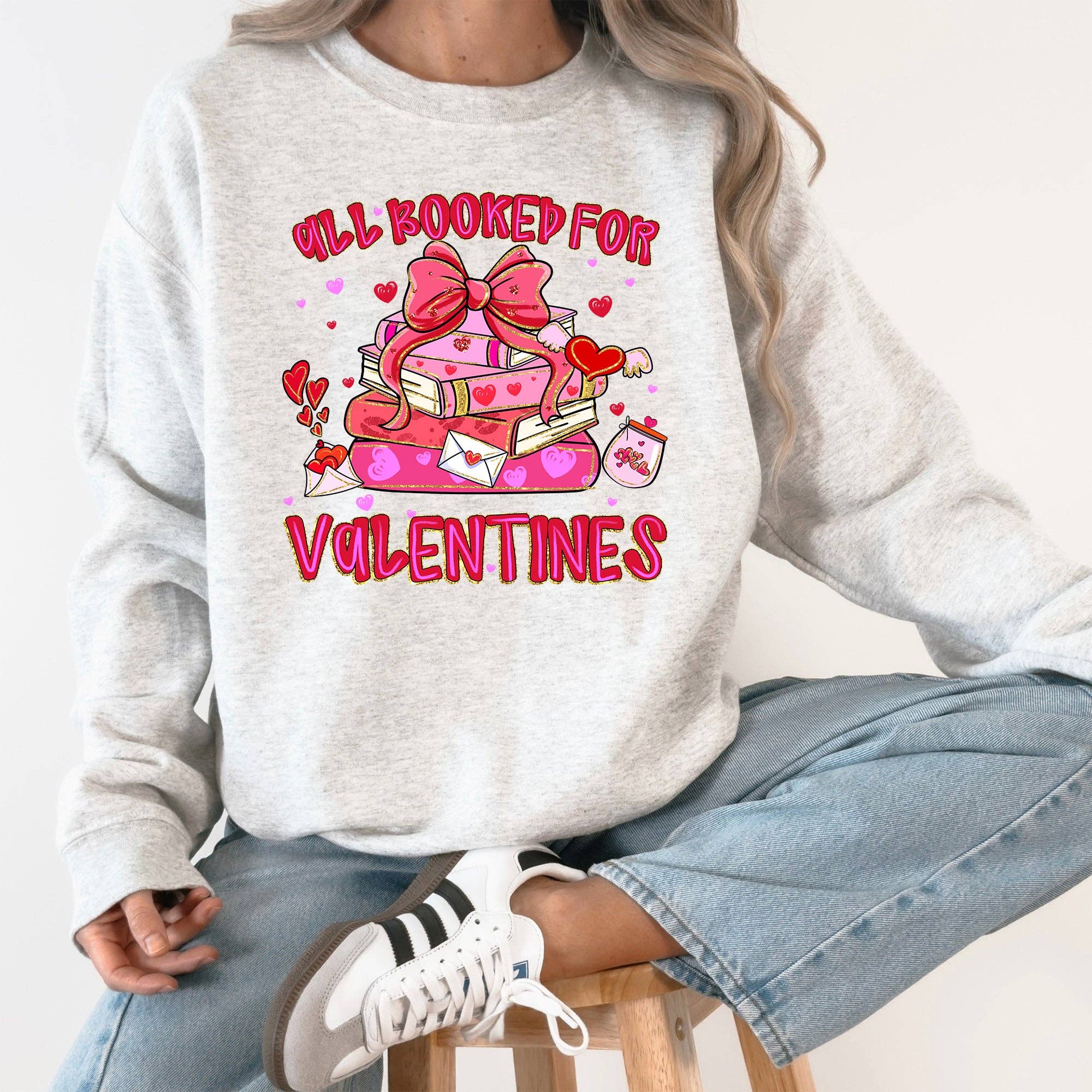 Glittery, All Booked For Valentine's Day, Books - Adult & Kids T-Shirts, Sweatshirts & Hoodies apparel design preview 1