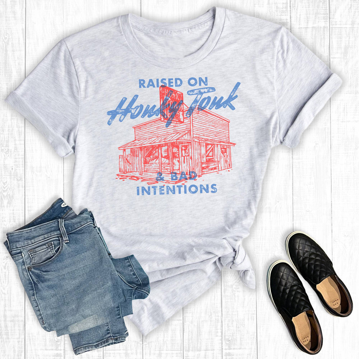 Western Raised On Honky Tonk Graphic - Adult & Kids T-Shirts, Sweatshirts & Hoodies apparel design preview 1