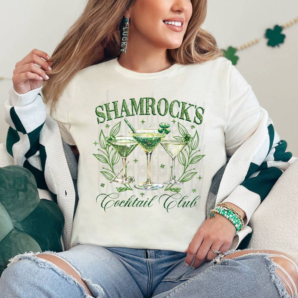 Shamrock's Cocktail Club Faux Glitter - Adult & Kids T-Shirts, Sweatshirts & Hoodies apparel design preview 1