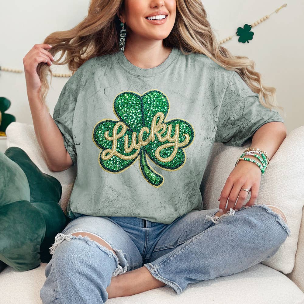 Faux Rhinestone Lucky Shamrock - Adult & Kids T-Shirts, Sweatshirts & Hoodies apparel design preview 1