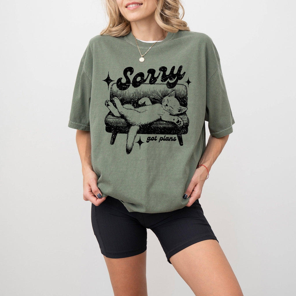 Sorry, Got Plans, Lazy Cat, Aesthetic, Funny, Meme, - Adult & Kids T-Shirts, Sweatshirts & Hoodies apparel design preview 1