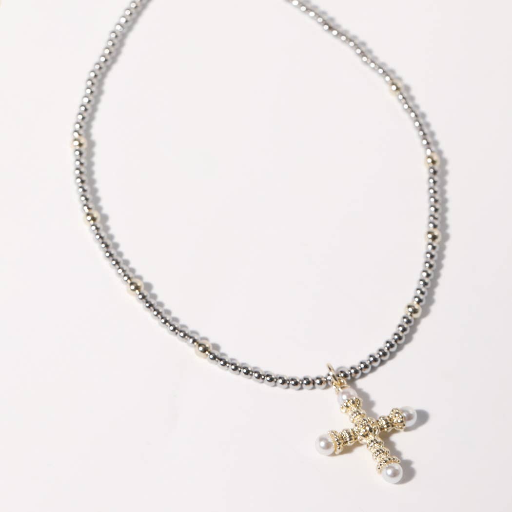 Pearl Accent Cross Pendant Beaded Necklace - Adult & Kids T-Shirts, Sweatshirts & Hoodies apparel design preview 1