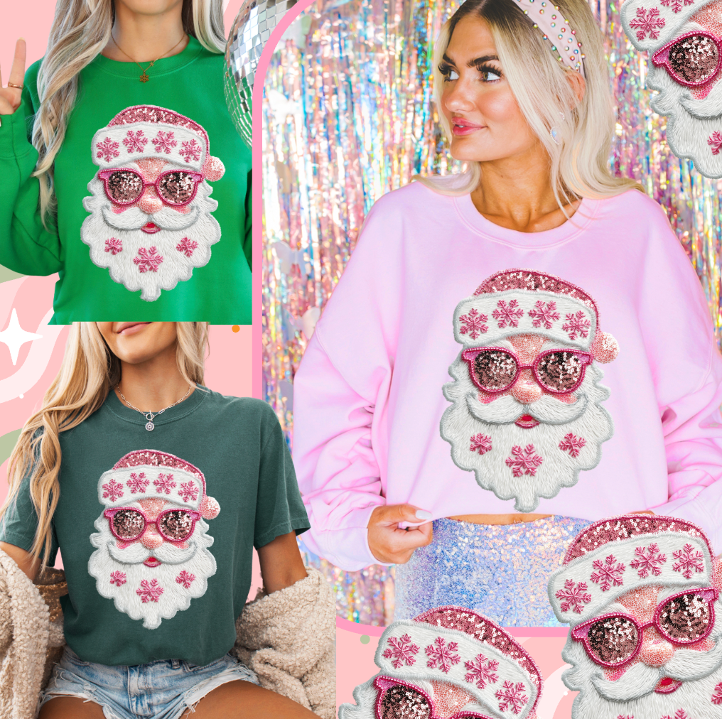 Pretty Pink Faux Sequin Santa - Adult & Kids T-Shirts, Sweatshirts & Hoodies apparel design preview 1