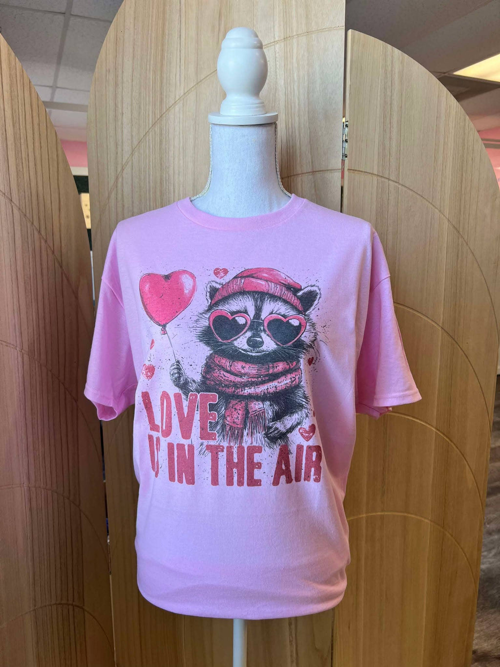 Love Is in the Air Raccoon Valentine On Pink - Adult & Kids T-Shirts, Sweatshirts & Hoodies apparel design preview 1