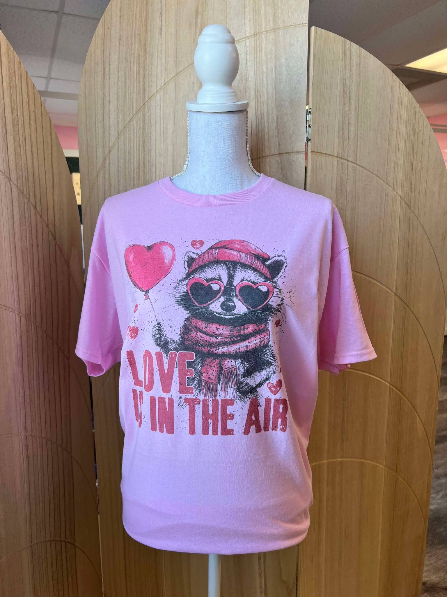 Love Is in the Air Raccoon Valentine On Pink - Adult & Kids T-Shirts, Sweatshirts & Hoodies apparel design preview 1