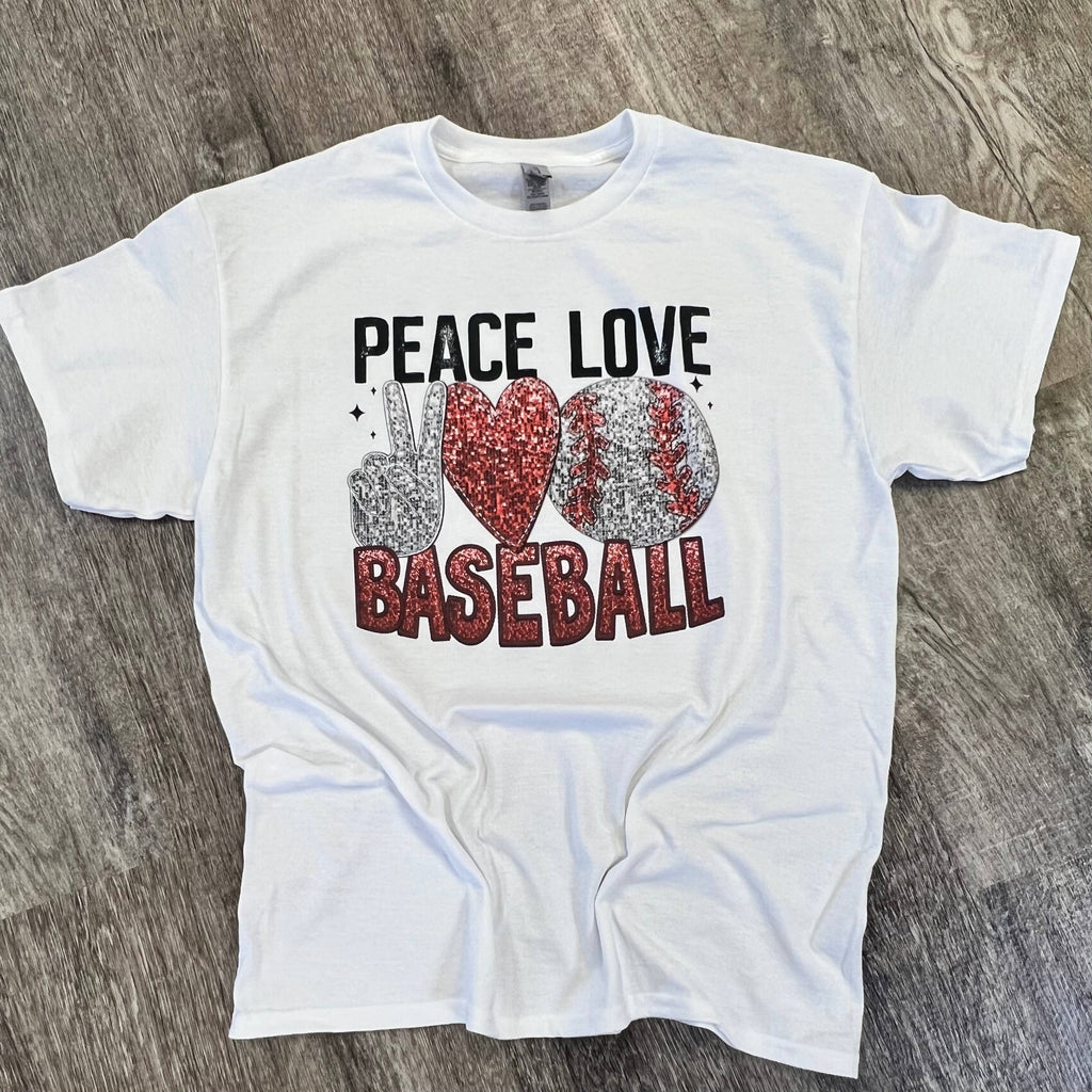 Peace Love Baseball On White - Adult & Kids T-Shirts, Sweatshirts & Hoodies apparel design preview 1
