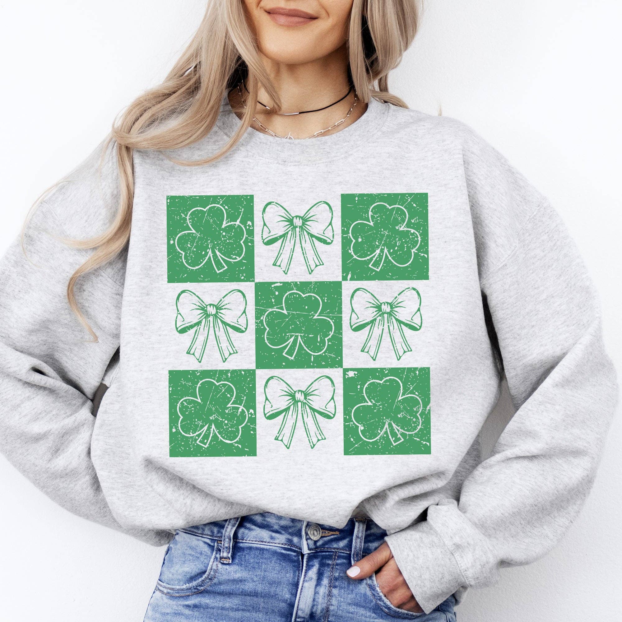 Checkered, Ribbon, Bows St Patrick's Day Shamrock - Adult & Kids T-Shirts, Sweatshirts & Hoodies apparel design preview 1