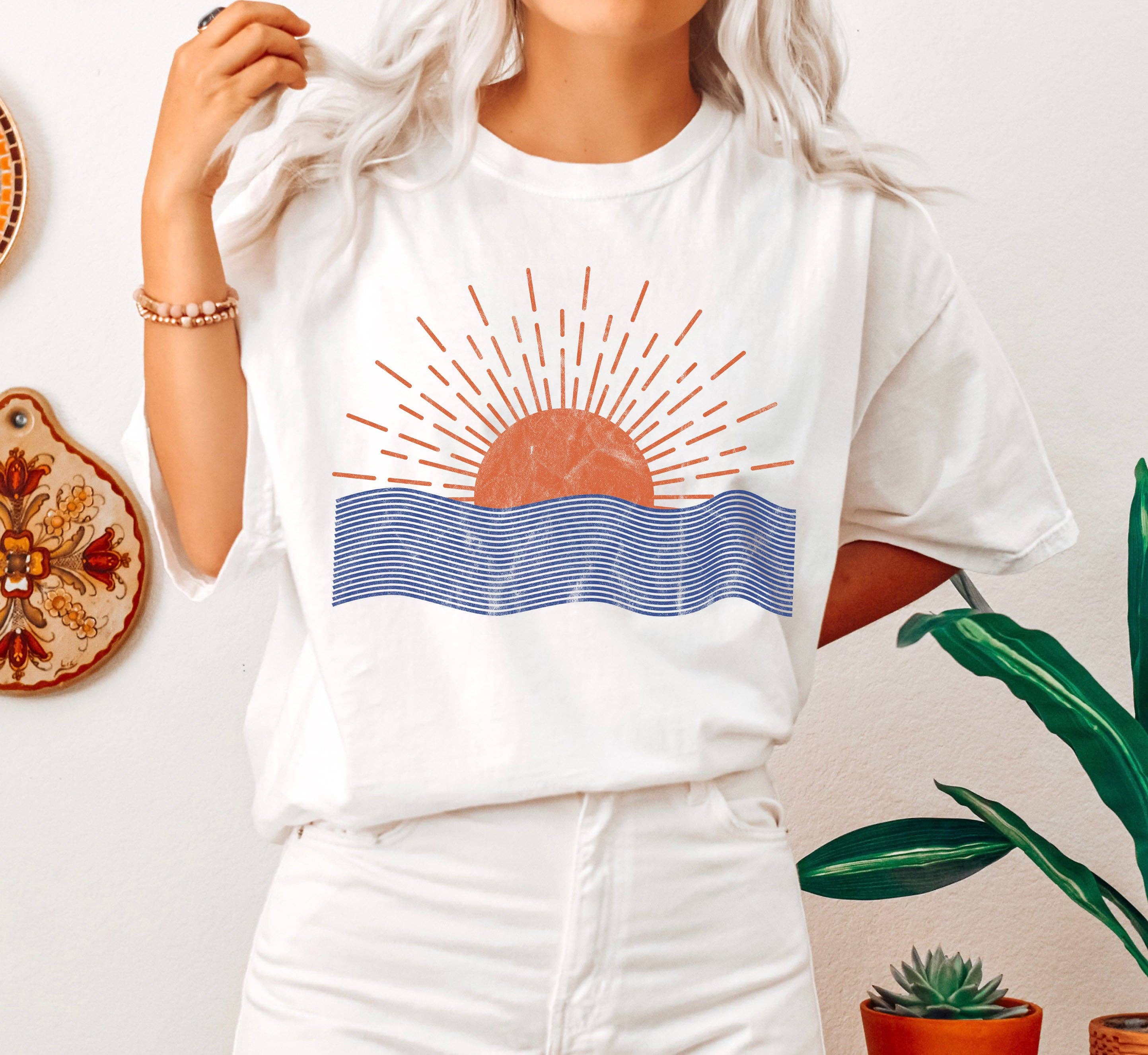 Sunrise and Waves Line Art - Adult & Kids T-Shirts, Sweatshirts & Hoodies apparel design preview 1