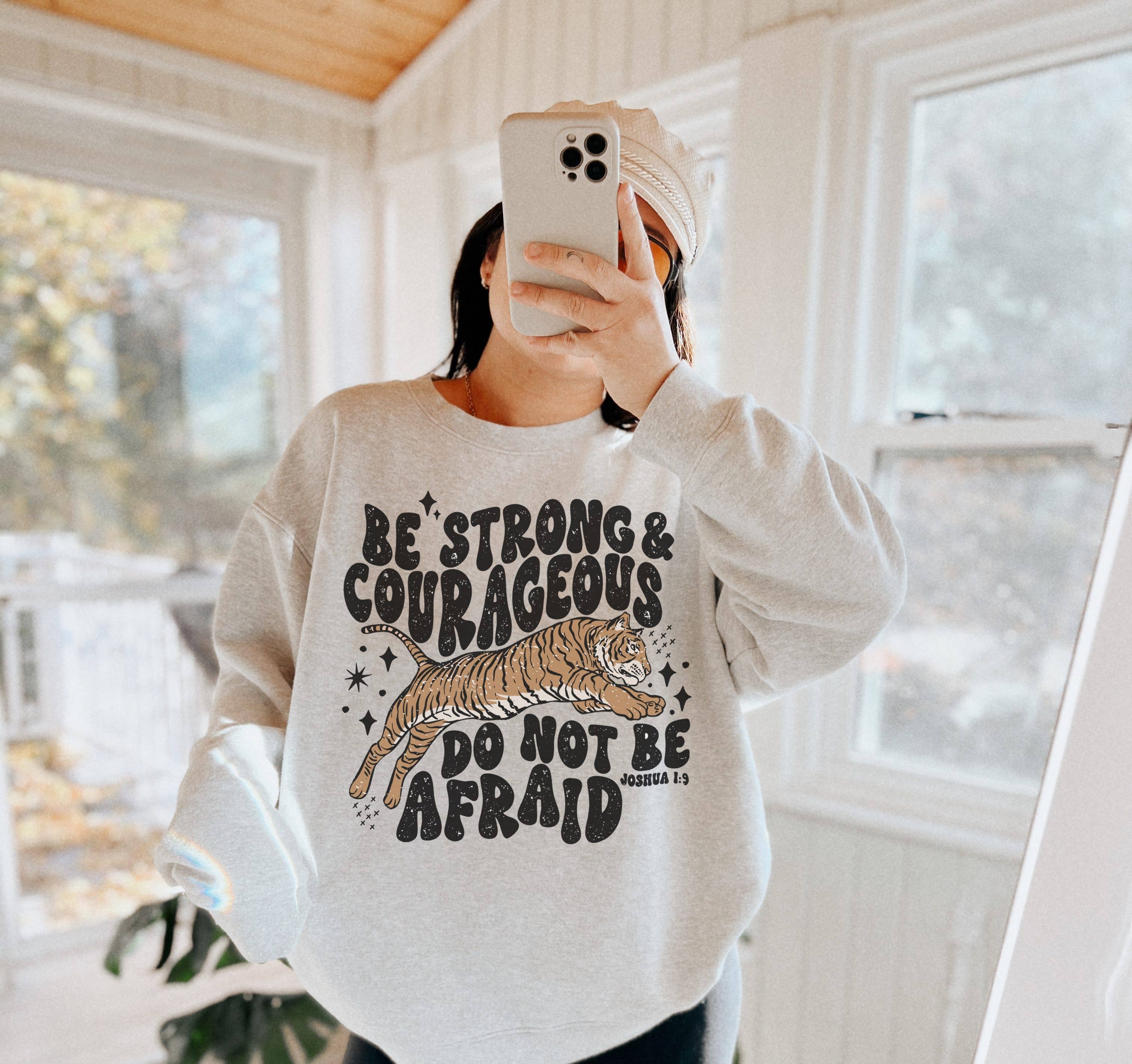 Strong and Courageous Tiger Crew Neck - Adult & Kids T-Shirts, Sweatshirts & Hoodies apparel design preview 1