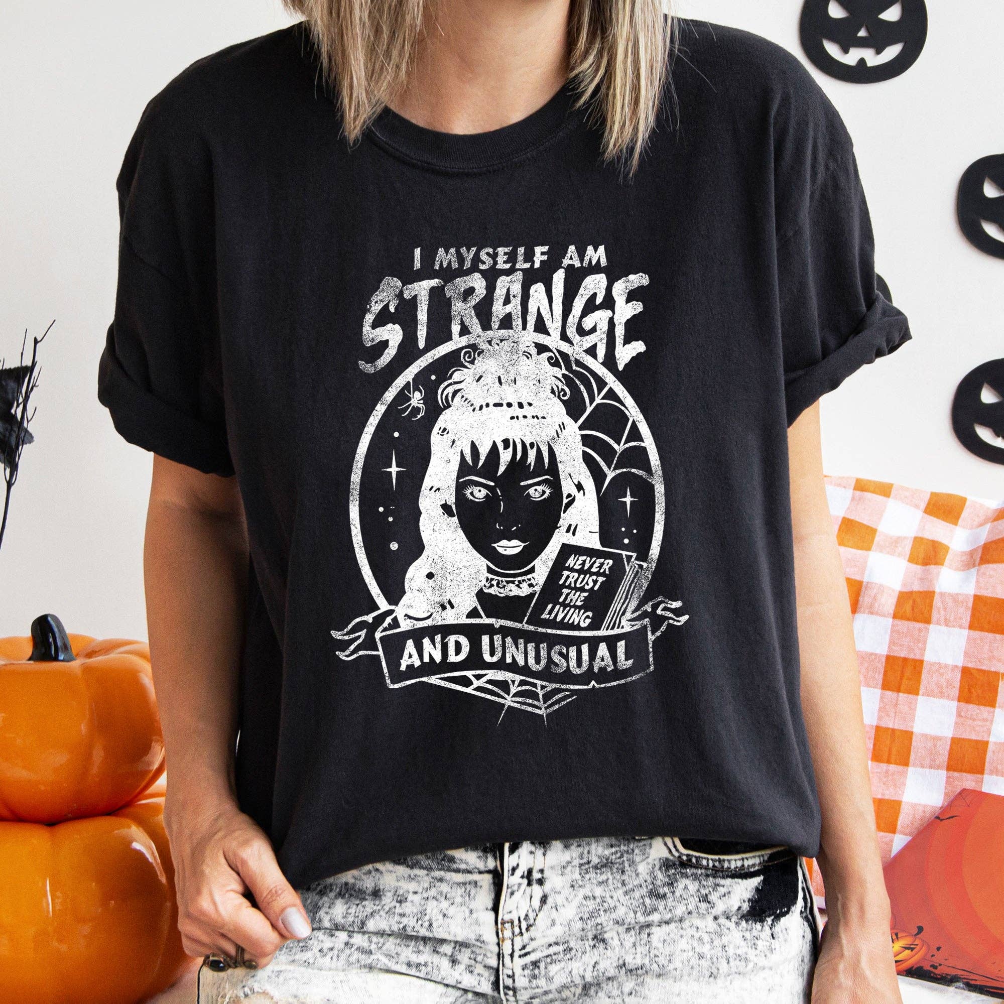 I Myself Am Strange Retro Halloween White Print - Adult & Kids T-Shirts, Sweatshirts & Hoodies apparel design preview 1