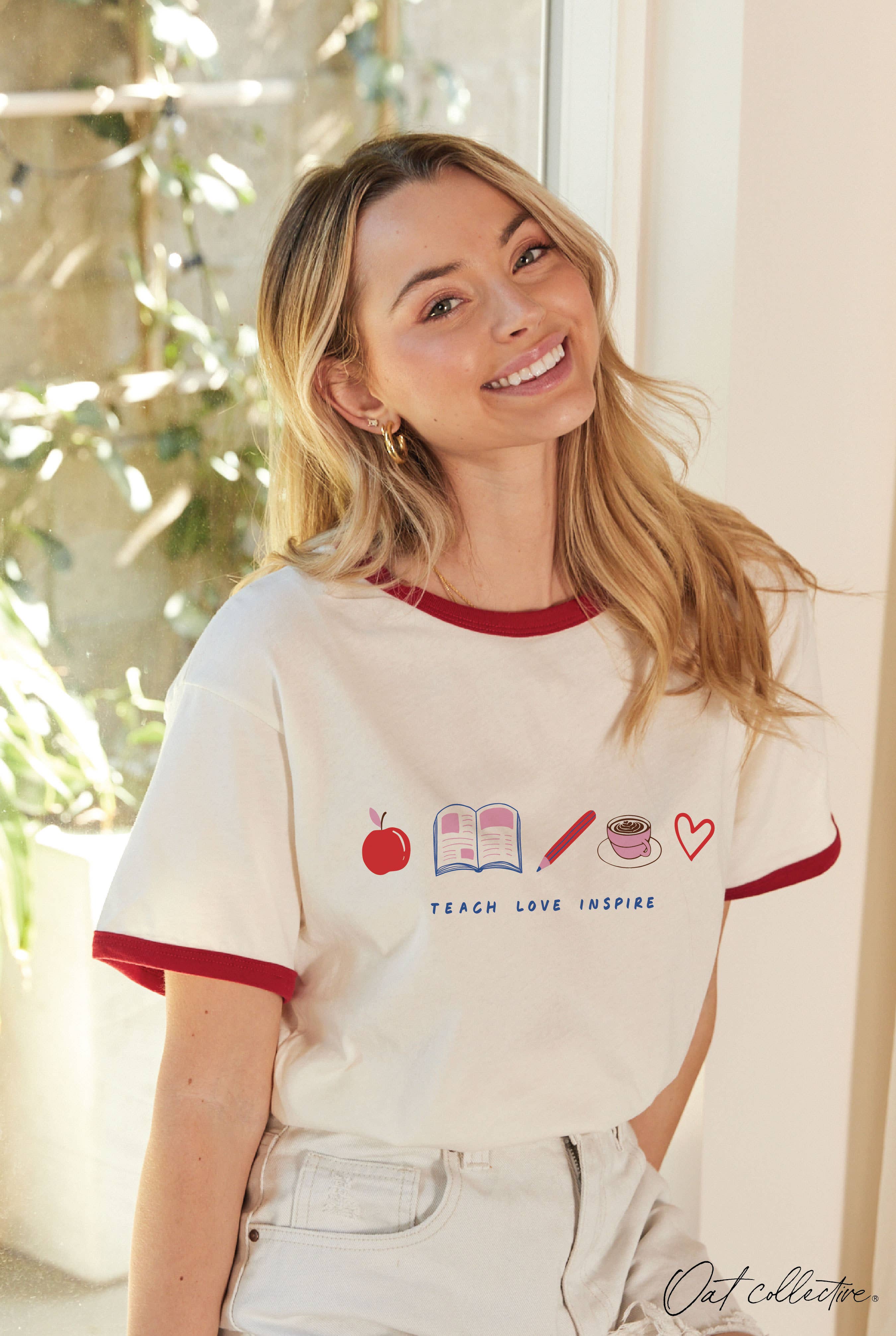 Teach Love Inspire Ringer Graphic Top - Adult & Kids T-Shirts, Sweatshirts & Hoodies apparel design preview 1