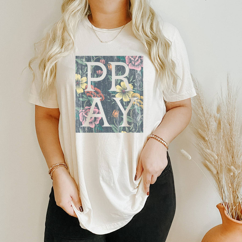 Distressed Floral Pray Christian - Adult & Kids T-Shirts, Sweatshirts & Hoodies apparel design preview 1